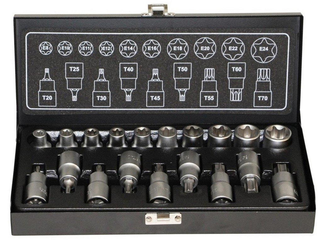 Sada gola hlavíc 1/2" TORX (19-dielna) - T20-T70 E8-E24