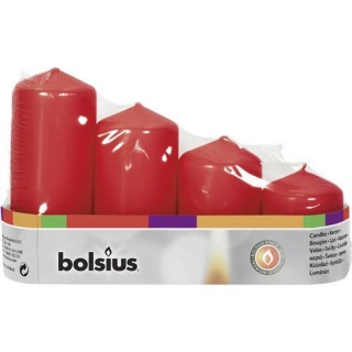 Adventné sviečky bolsius Pillar, 60/80/100/120mm - červené (4ks)