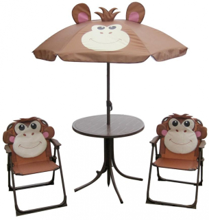 Detský set LEQ MELISENDA Mono - opica, slnečník, stôl, 2 stoličk